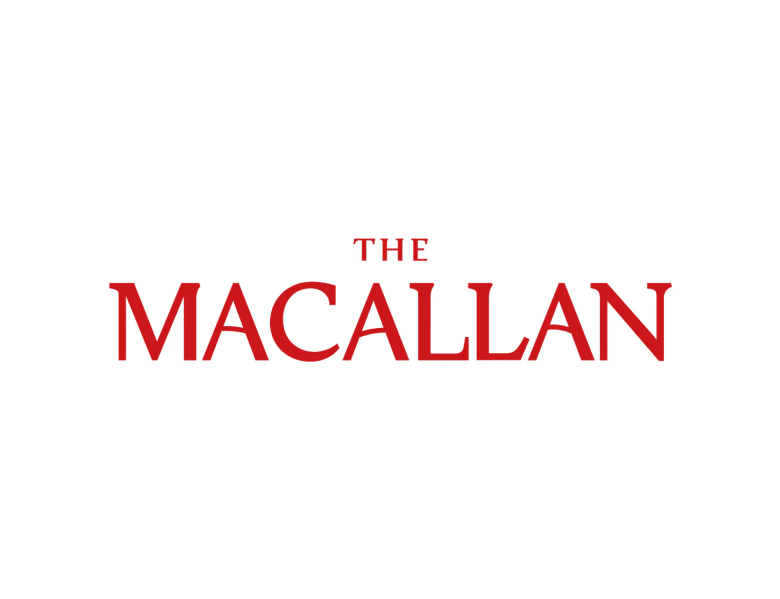 The Macallan logo in red serif font on white