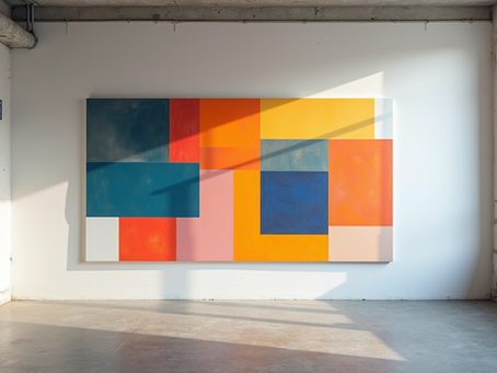 Urban abstract art painting with bold street-inspired brushstrokes and vibrant city colors