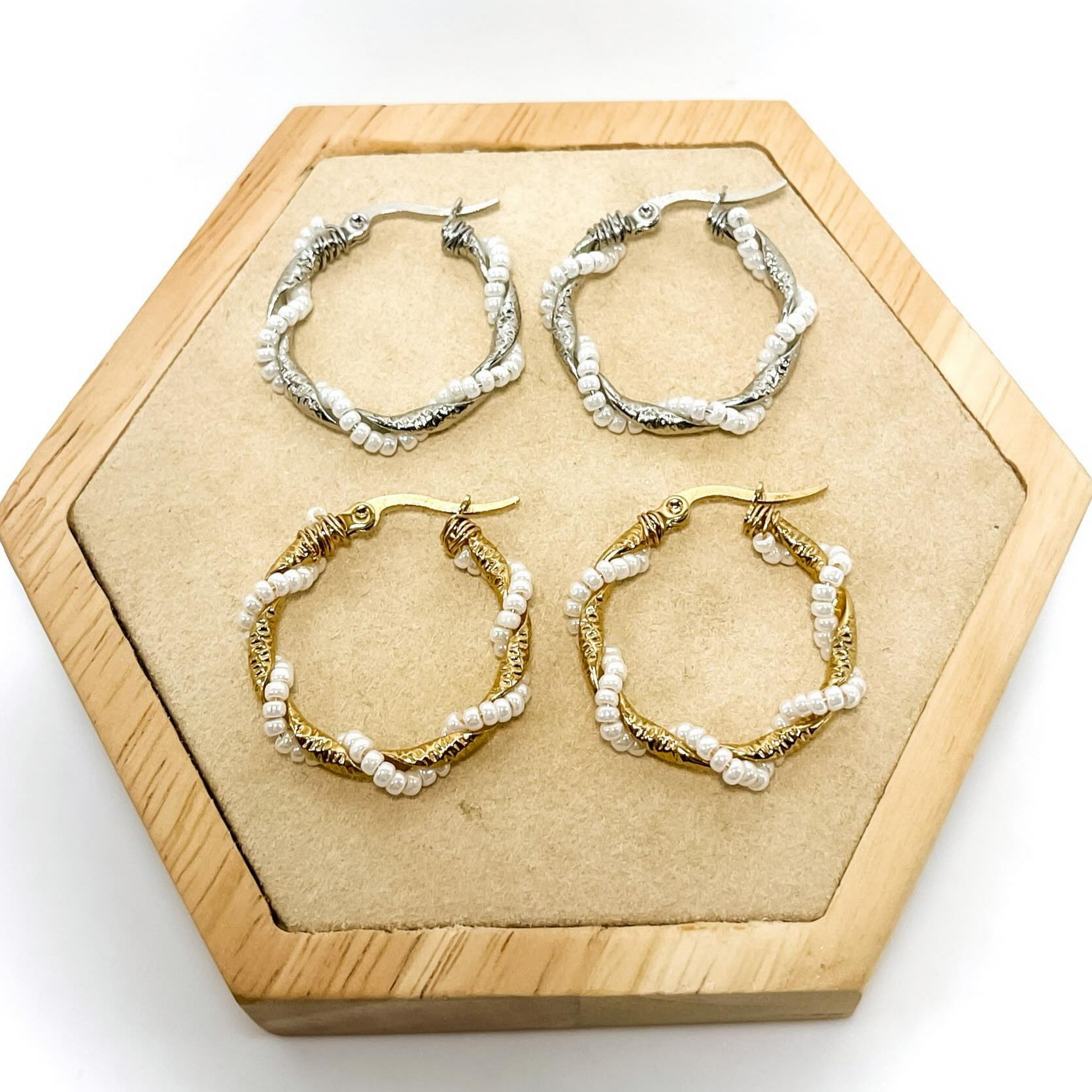 Beaded parel oorbellen