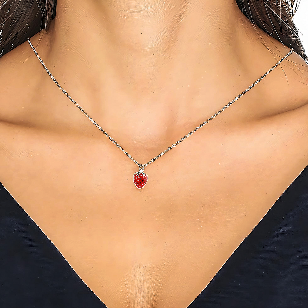 Thumbnail: Strawberry Pendant Necklace With Silver Chain For Girls