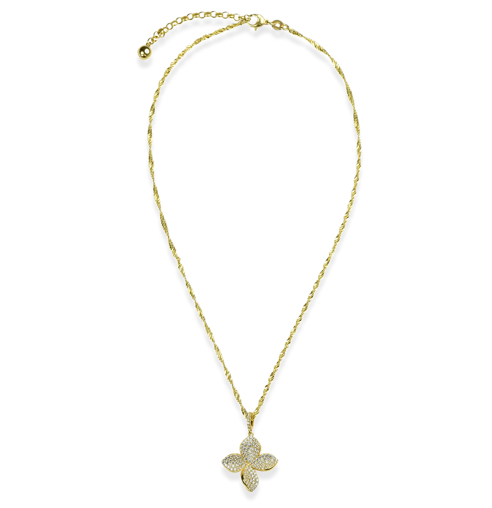 Thumbnail: Gold Pavé Flower Pendant Rope Chain Necklace