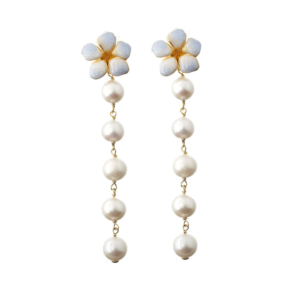 Plumeria Enamel Pearl Drop Earrings
