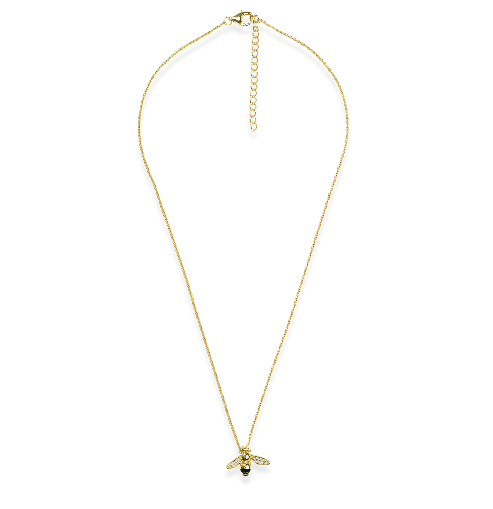 Thumbnail: Gold Pavé Bee Black Enamel Pendant Necklace