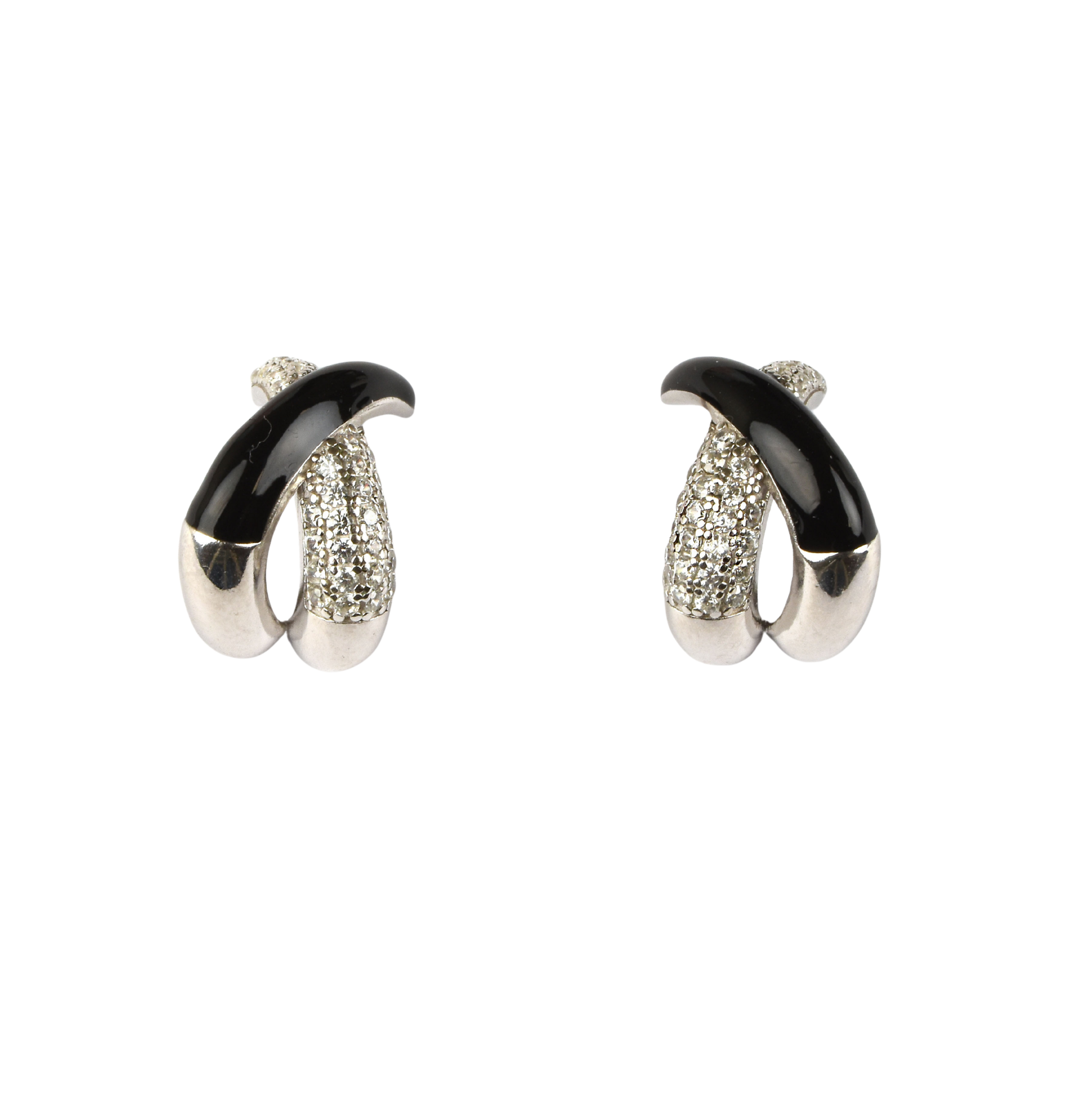 Ebony Enamel Three-Band Crossover Hoop Earrings