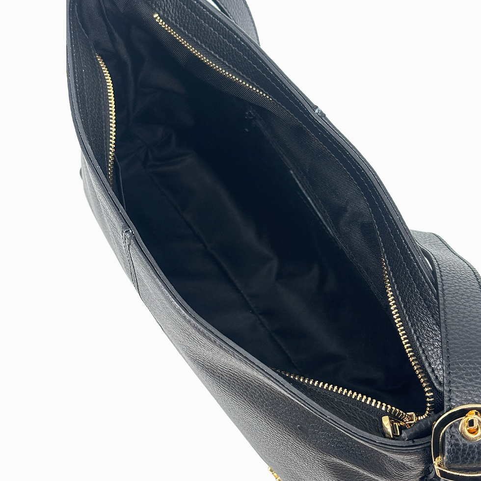 Thumbnail: Top open zipper view of ebony calfskin shoulder bag.