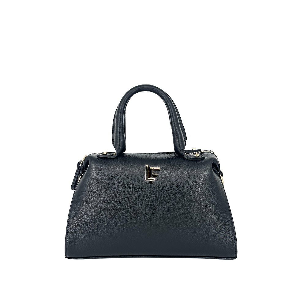 Ebony calfskin satchel with LF monogram badge and dual top handles