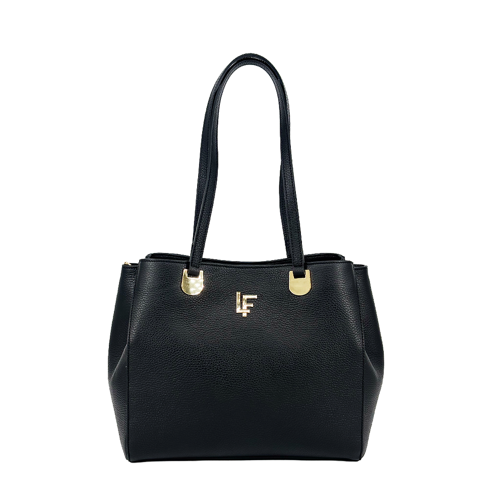 Thumbnail: Ebony calfskin structured tote with dual top handles and gold D-ring fittings