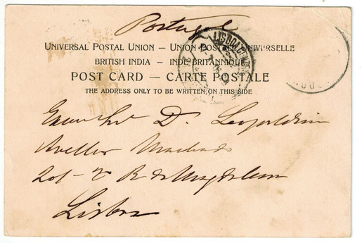 Postcard showing address of recipient in Lisbon, Portugal.