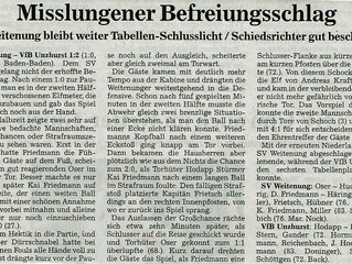 //Spielbericht Herren SV Weitenung - VfB Unzhurst 1:2//