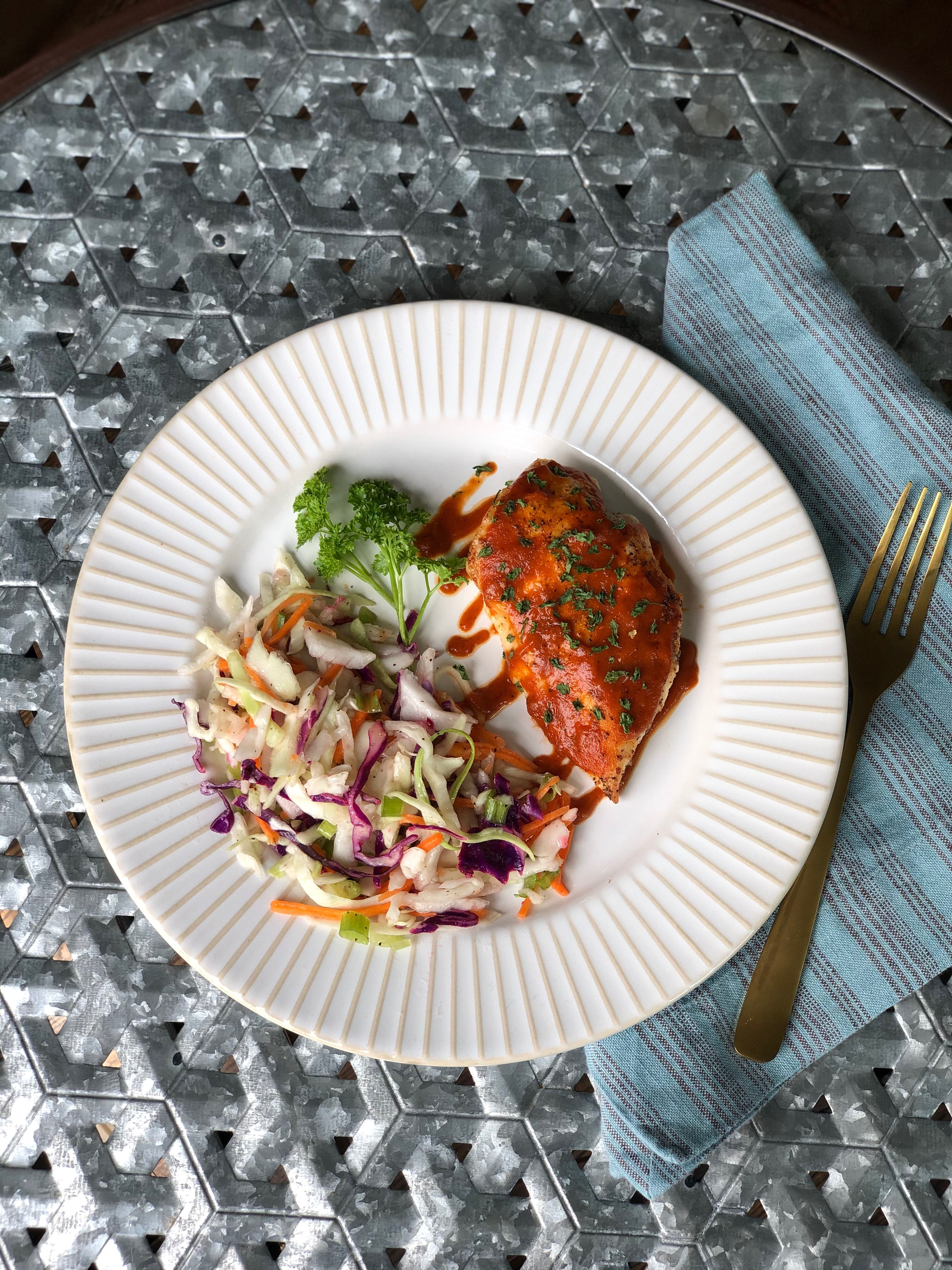 BAKED BBQ CHICKEN w/ CILANTRO-LIME SLAW