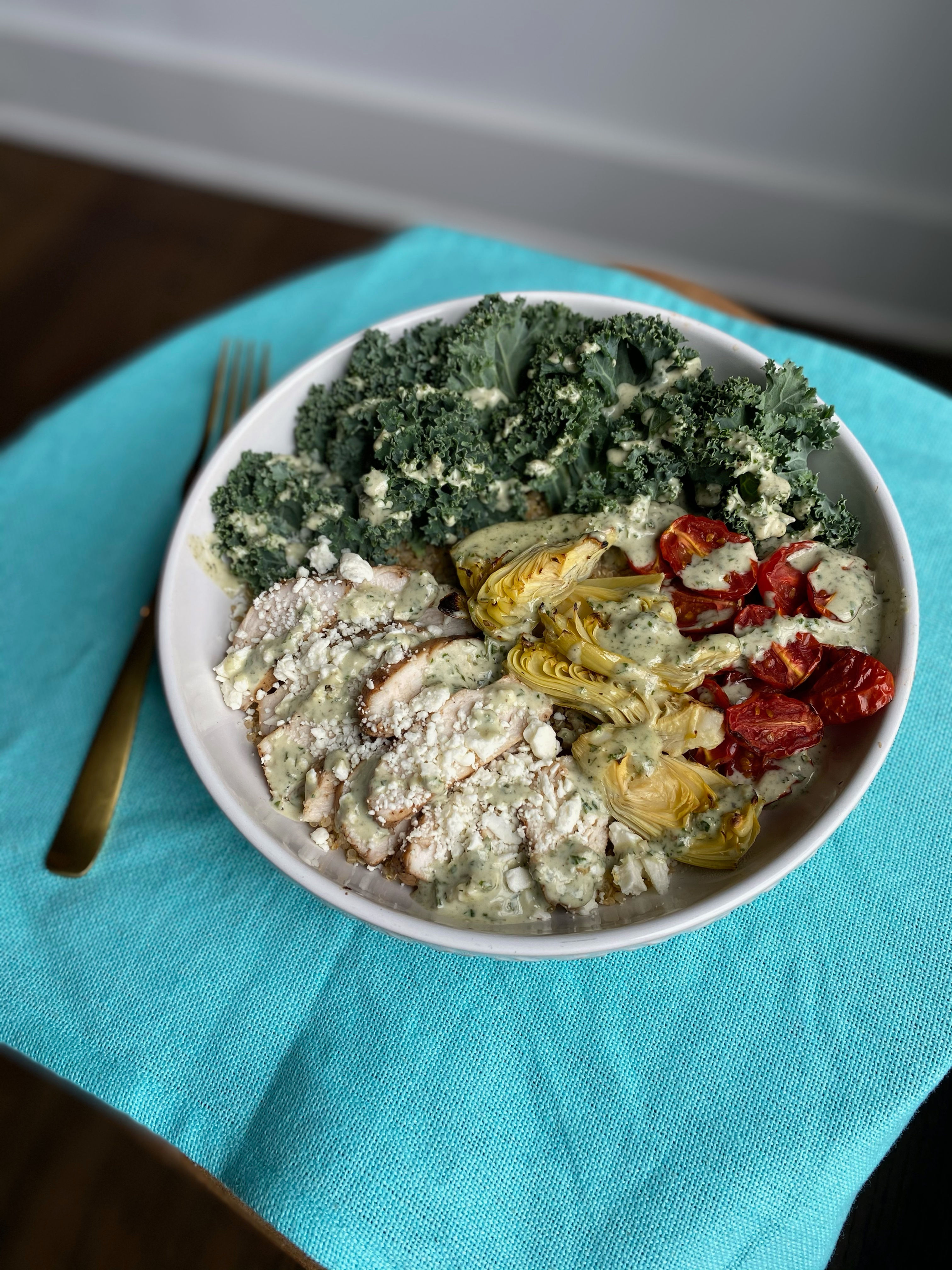 Pesto Chicken or Salmon Bowl