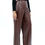 Miniature : Women’s chocolate wide-leg faux-leather trousers featuring gold-tone cord waist detailing | Millenia