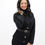 Miniature : Women’s modest black ribbed knit maxi dress featuring gold buttons, long sleeves, and waist belt | Millenia