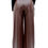 الصورة المصغرة: Women’s chocolate wide-leg faux-leather trousers featuring gold-tone cord waist detailing | Millenia