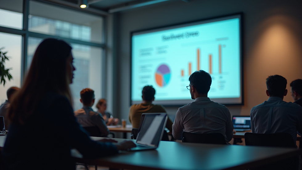 Eye-level view of a person presenting a PowerPoint slide with engaging visuals