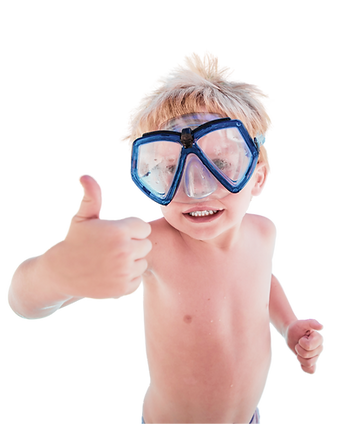 boy in swim goggles giving thumbs up