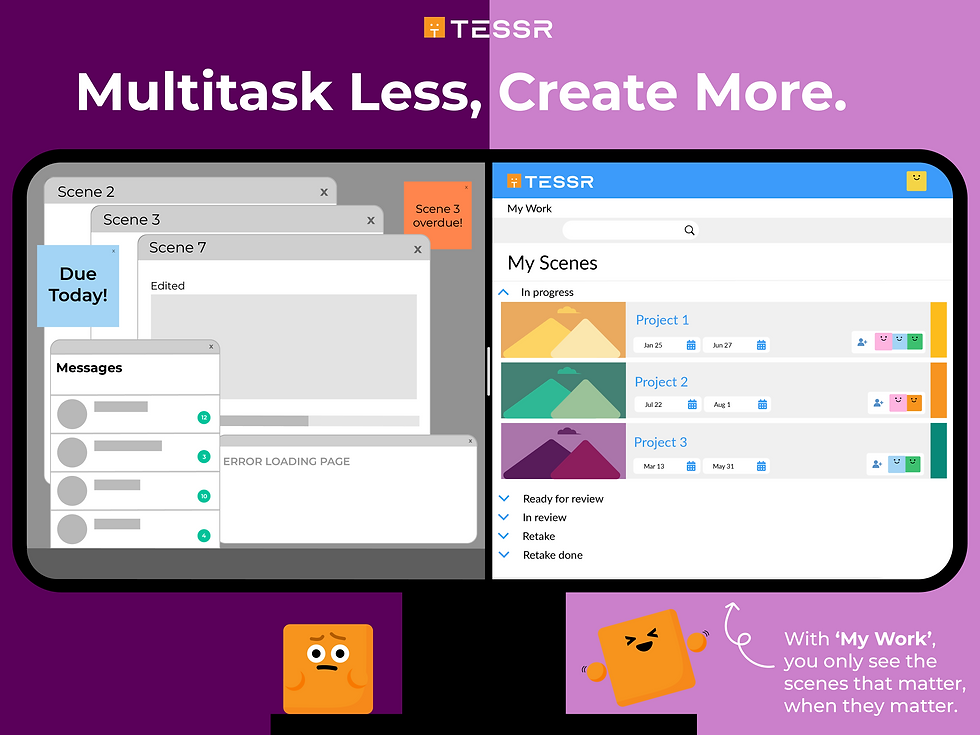 Illustration of balancing multitasking and focus by showing split screen