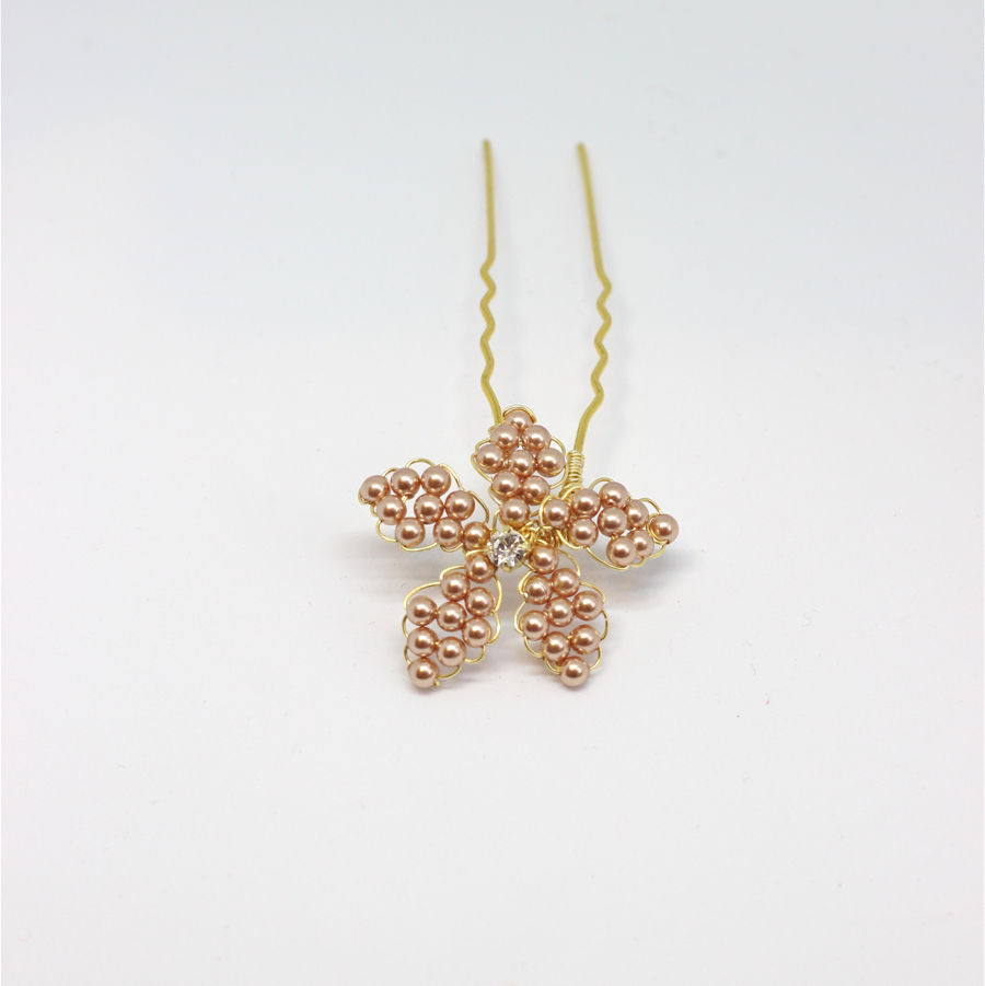 Thumbnail: Blush Pearl and crystal flower wedding hair pin