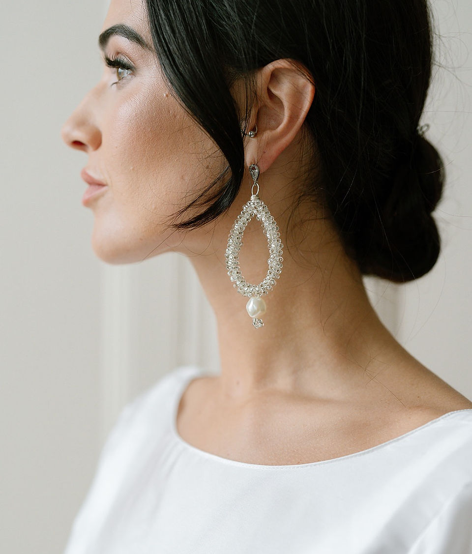 ZADIE || Silver and Pearl Statement Wedding Earrings