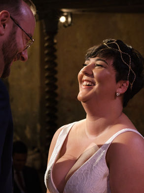 A geometric bridal headband for this short haired bride's historic London music hall wedding.
