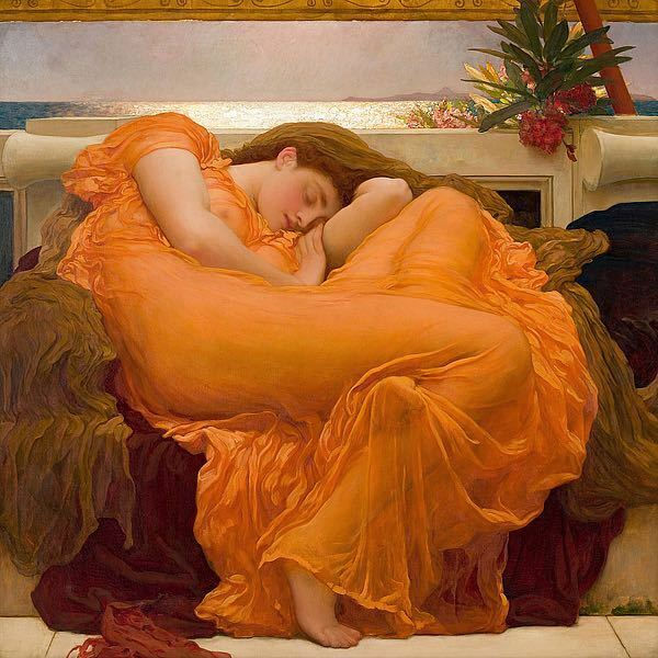 Pre-Raphaelite painting Flaming June by Lord Frederick Leighton