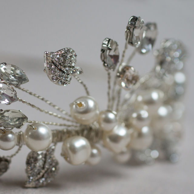 Thumbnail: Audrey classic crystal pearl & diamante tiara