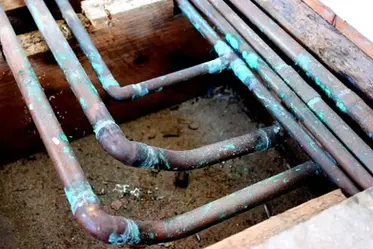 Deteriorated copper plumbing found during an inspection
