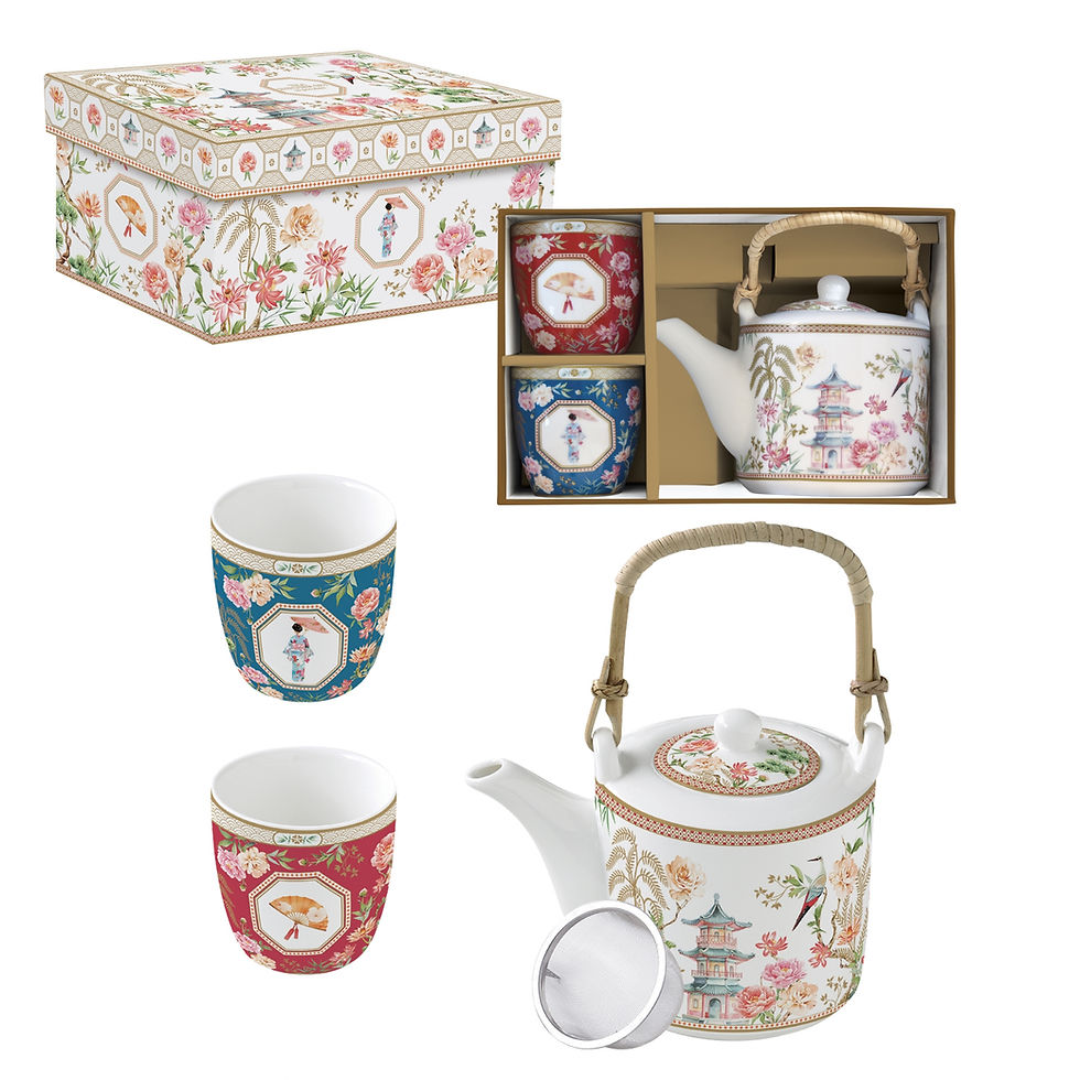Jardins d'Orient - coffret théière et 2 bols à thé