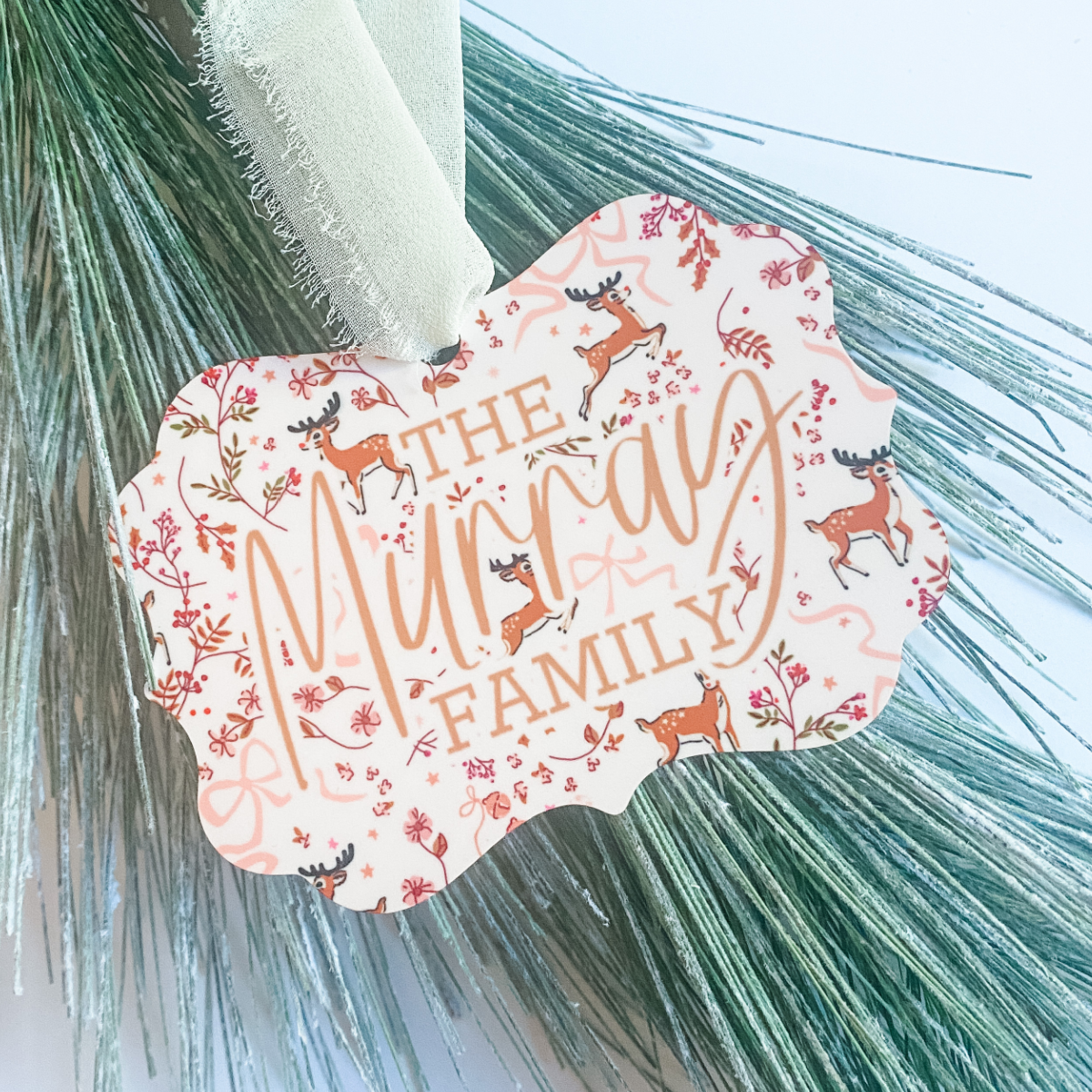 Reindeer family name ornament