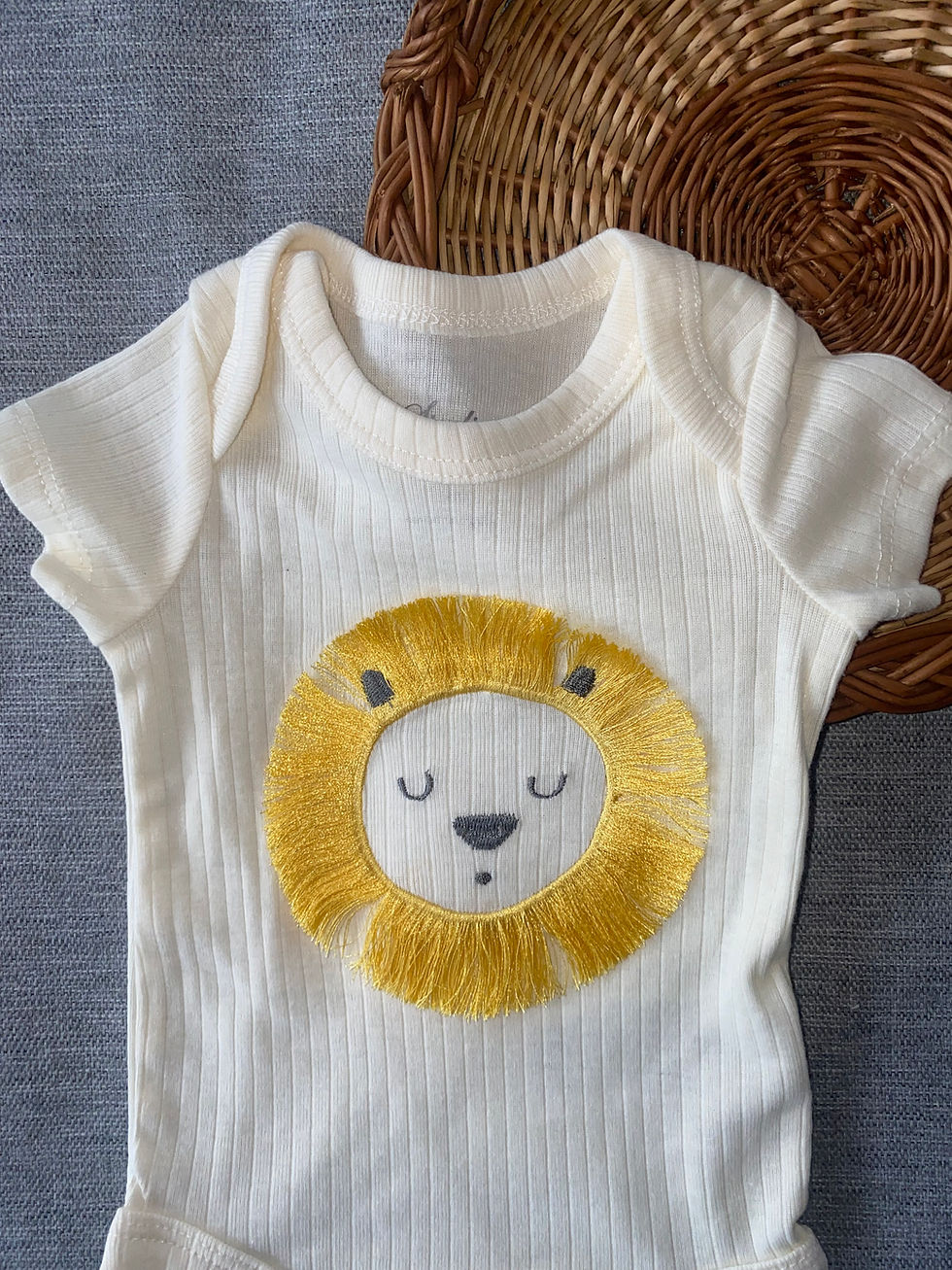 Thumbnail: Sterling Baby “Lion” Cotton Romper Set – Pale Yellow, Lion Face, and Animal Print Designs