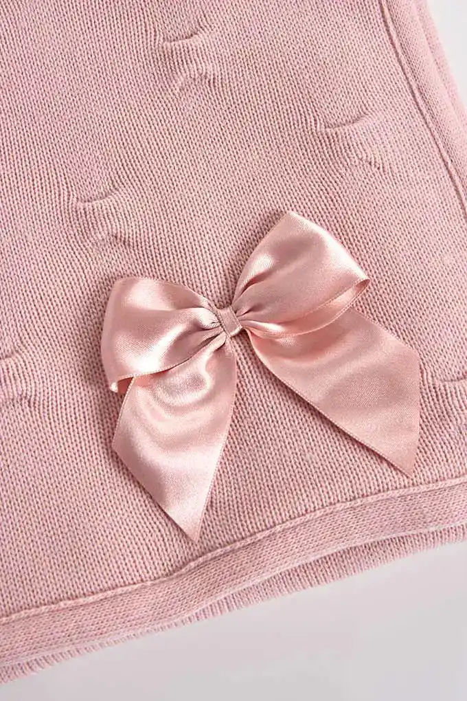 Thumbnail: Knitted Fleece Lined Bow Baby Blanket  