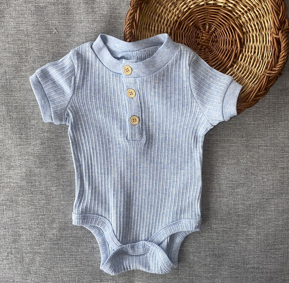Thumbnail: Rachel Zoe Short Sleeve Romper  3-Piece Set – Soft Cotton Baby Bodysuits in Navy Blue, Marl Light Blue, and Beige