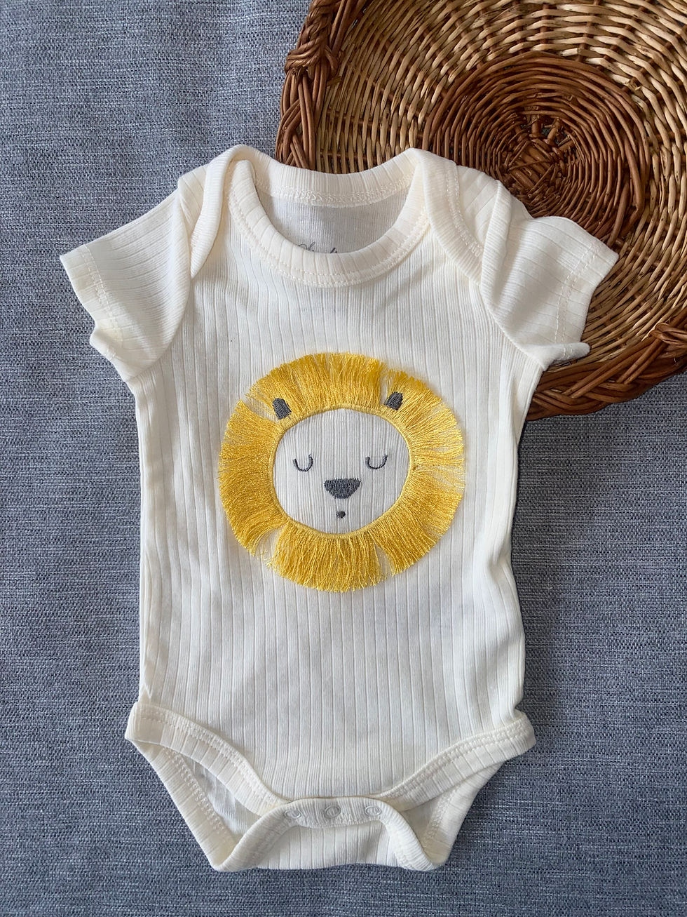 Thumbnail: Sterling Baby “Lion” Cotton Romper Set – Pale Yellow, Lion Face, and Animal Print Designs