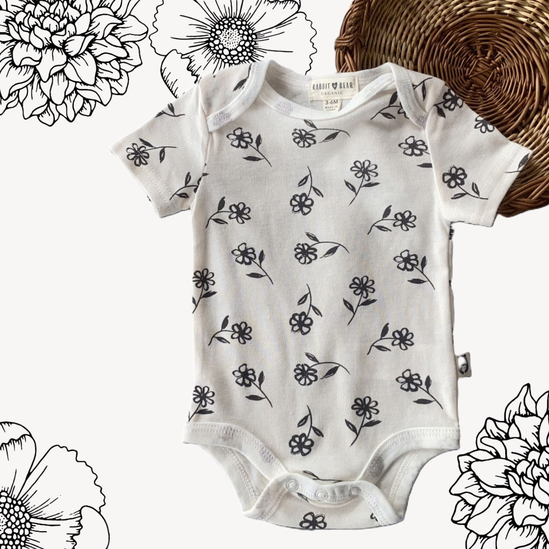 Rabbit & Bear “Flowers” Short-Sleeve Organic Cotton Baby Romper with Floral Print