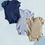 Thumbnail: Rachel Zoe Short Sleeve Romper  3-Piece Set – Soft Cotton Baby Bodysuits in Navy Blue, Marl Light Blue, and Beige