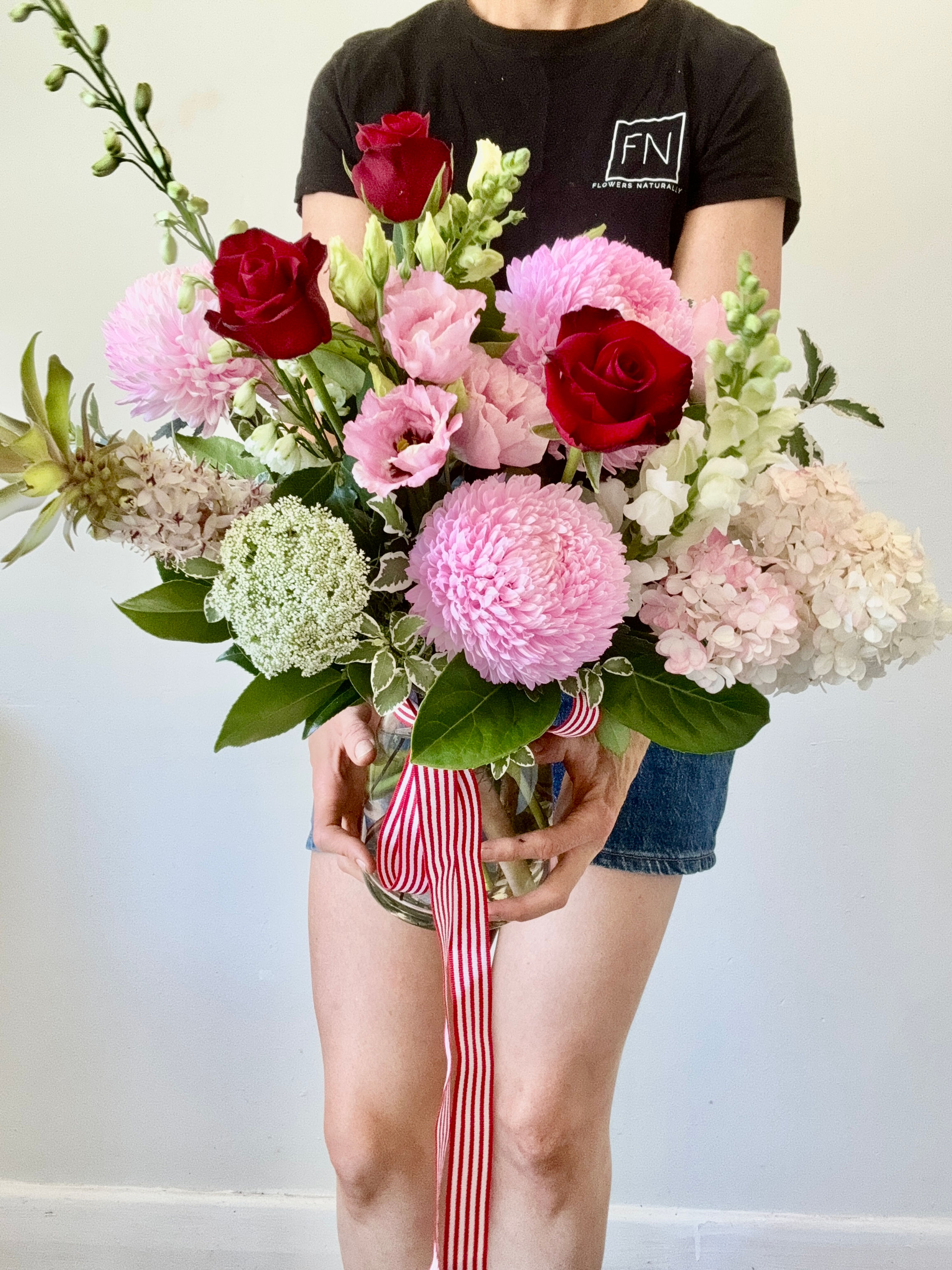 Hey lover - Florist choice pink and red Vase 