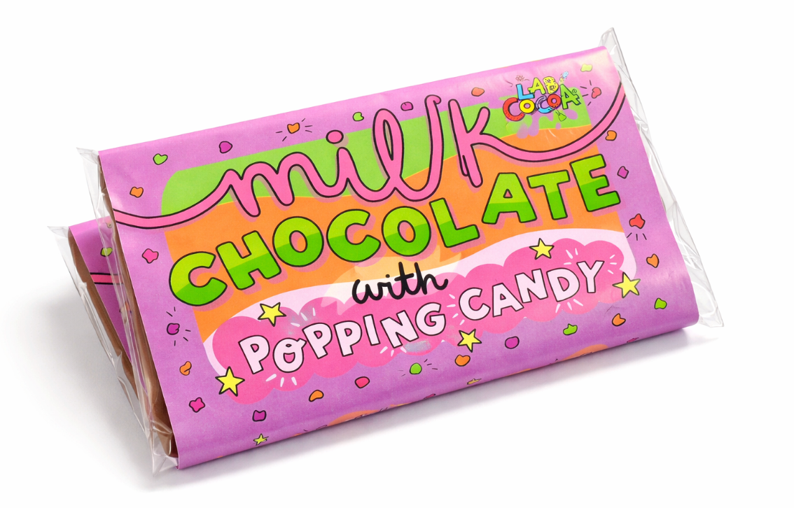 Nostalgic Popping Candy chocolate bar, for kids and big kids
