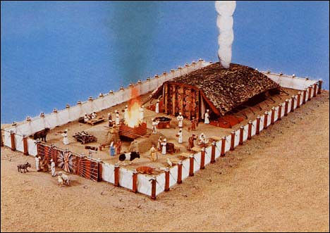 An illustration of the Mosaic Tabernacle that the Israelites used in the desert during their journey from Egypt to the Promised Land.