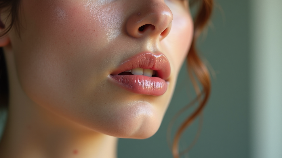 Vista lateral de labios recién micropigmentados con color uniforme