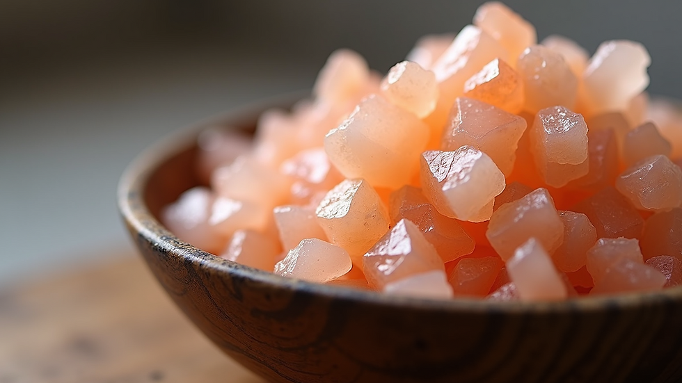 Close-up view of Himalayan salt crystals in a bowl