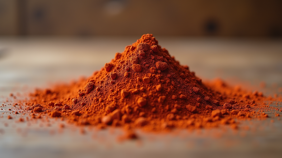 Close-up view of reddish brick dust powder on a wooden surface