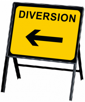 Diversion Left Sign with Stanchion Frame