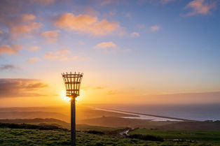 A golden winter sunrise at the fire beacon high above Abbotsbury, Dorset, by Dorset photographer, Gary Holpin Photography