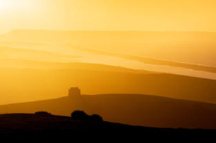 A golden winter sunrise over St Catherine's Chapel, Abbotsbury above Abbotsbury, Dorset, by Dorset photographer, Gary Holpin Photography
