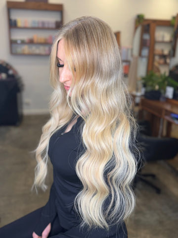 Blonde styled hair waves