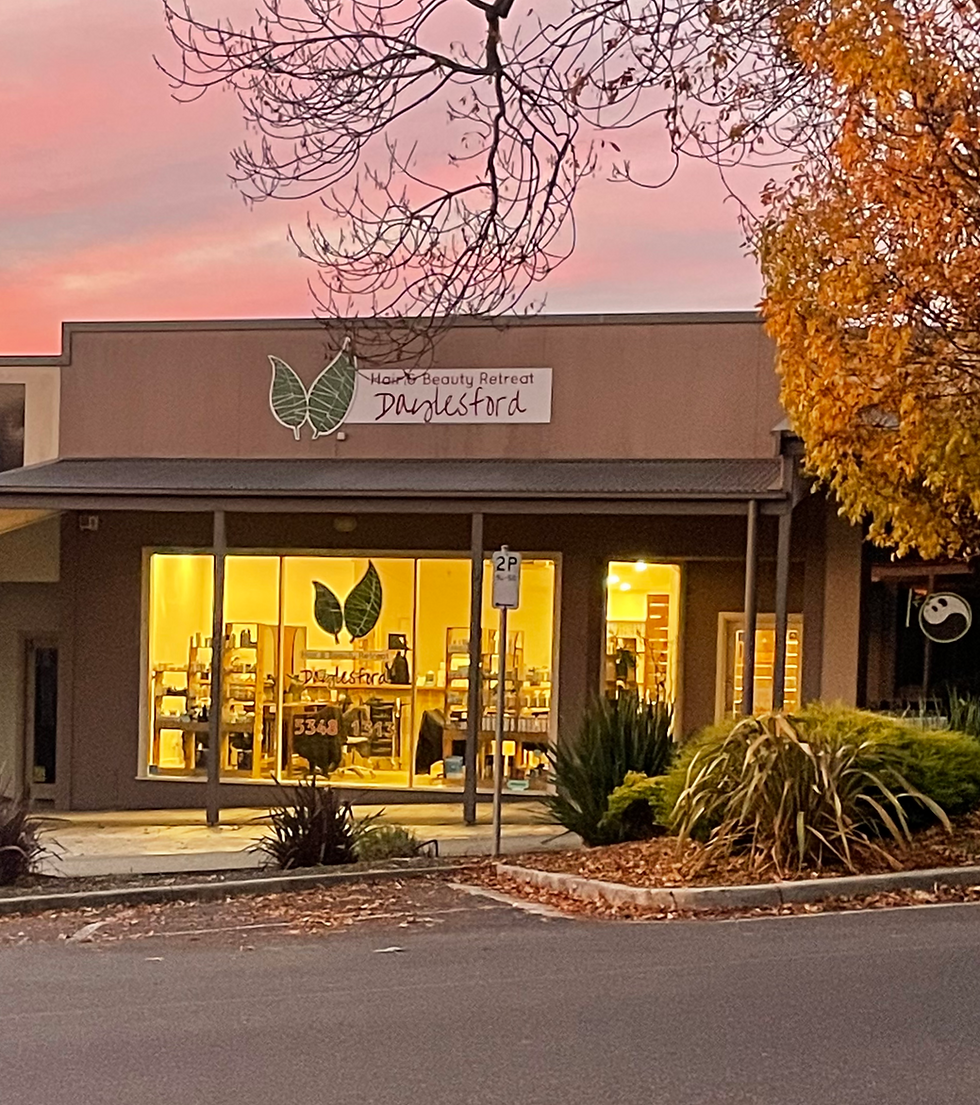 Hair and Beauty Retreat Daylesford salon exterior at dusk