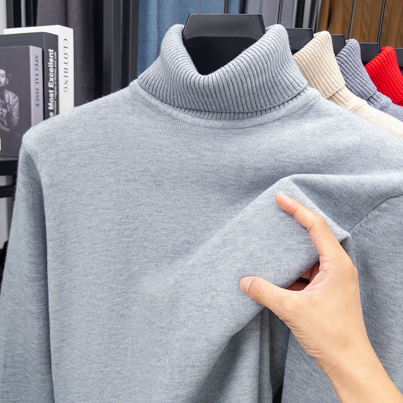 Miniatura: Outono masculino de alta qualidade malha gola alta camisola fino ajuste manga lo
