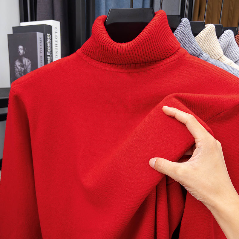 Miniatura: Outono masculino de alta qualidade malha gola alta camisola fino ajuste manga lo