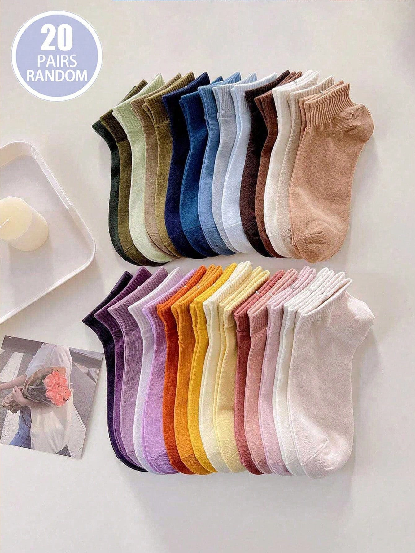 10/15 Pairs of Random Women's Simple Candy Gradient Color Sports Crew Socks