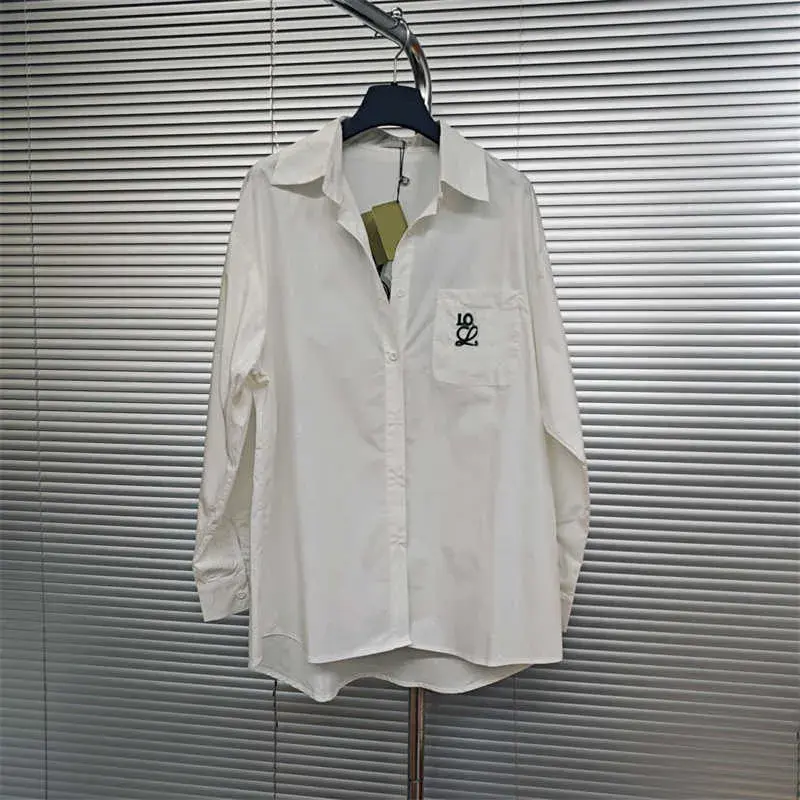 Luxury Blouse Shirts Brand Letter Print Lapel Bow Trim Designer Shirt Metal Cuf